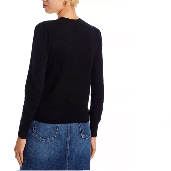 Luxurious 100% Cashmere Puff Sleeve Crewneck Sweater By Aqua in Black - Picture 3 of 8
